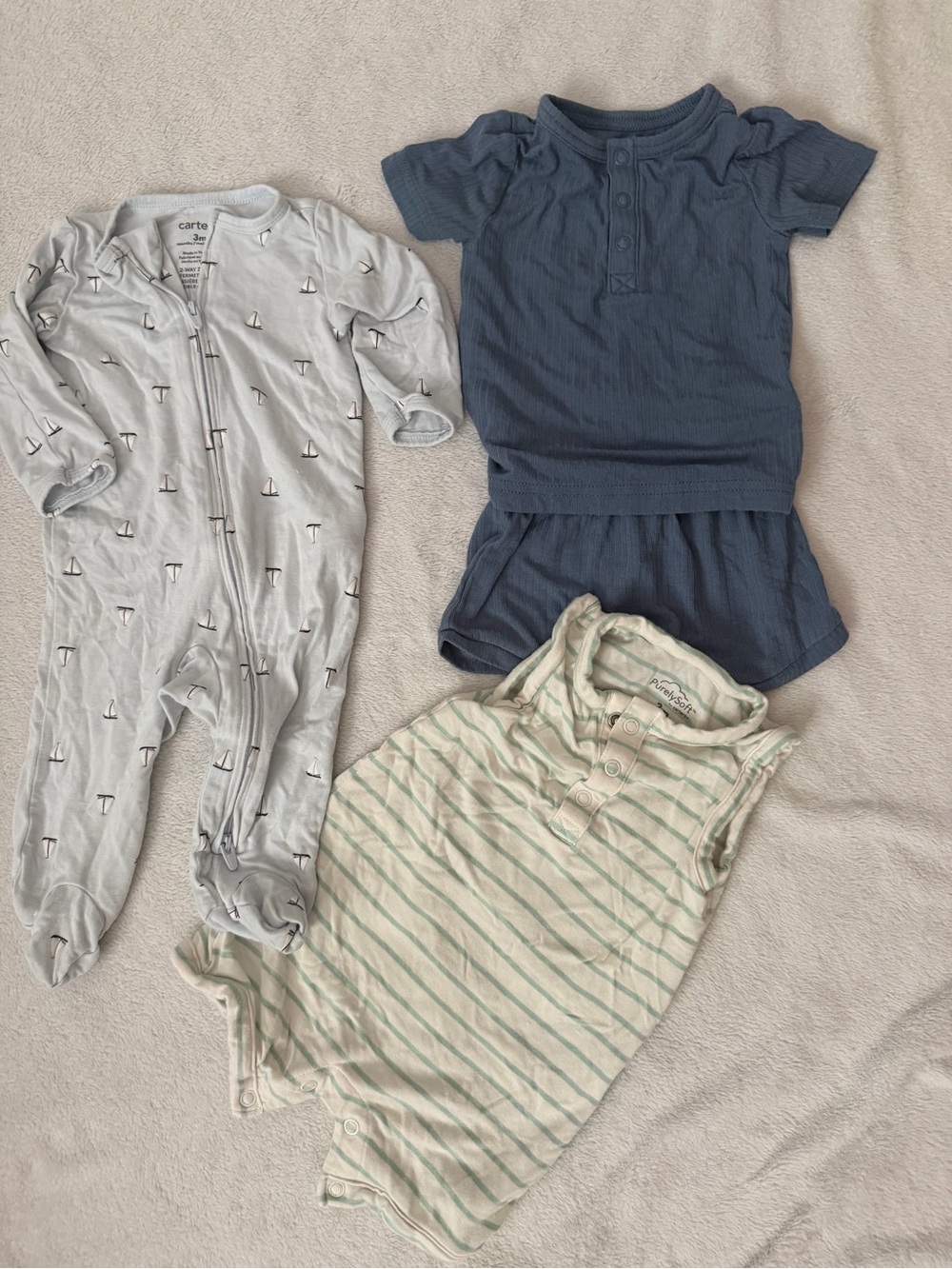 3-Piece Baby Outfit Bundle — Blue, Light Gray, Cream Striped by carters